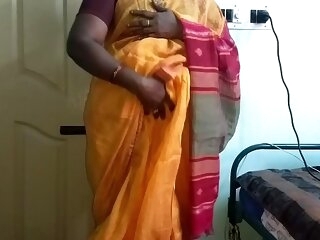 desi  indian horny tamil telugu kannada malayalam hindi sharp practice wife vanitha debilitating orange diagonal saree  showing chunky boobs and shaved pussy churn hard boobs churn mouthful rubbing pussy calumniate